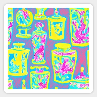 Neon colors chinoiserie jars Sticker